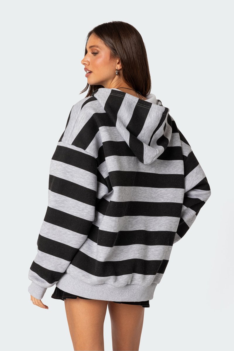 Edikted Maritza Oversized Zip Up Hoodie Long Sleeve Tops Gray Melange | USA LC015551C5