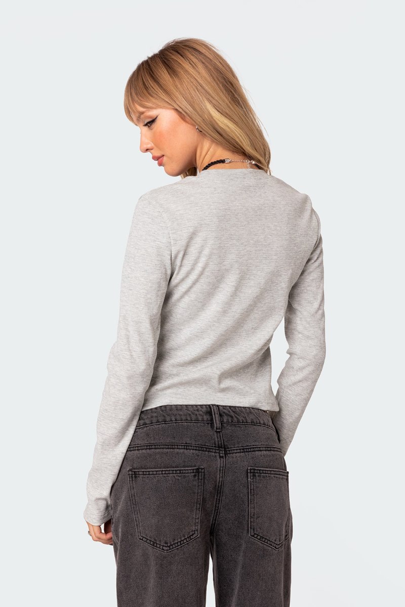 Edikted Marny Long Sleeve Waffle T Shirts Gray Melange | USA ZB308410S8