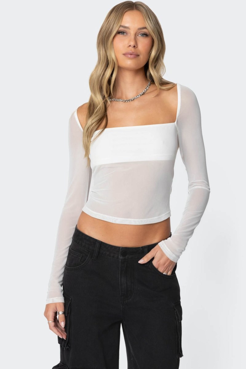 Edikted Marta Mesh Long Sleeve Tops Black | USA LE390249Y1