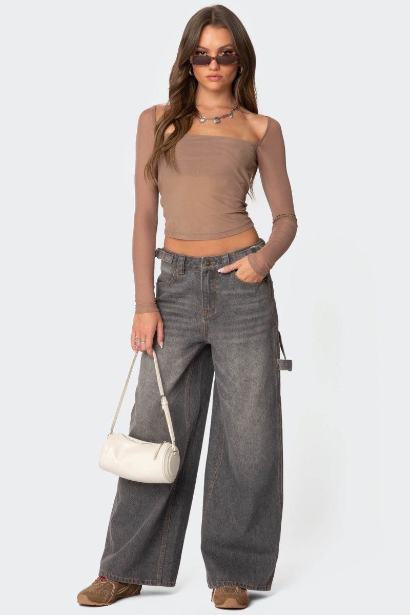 Edikted Marta Mesh Long Sleeve Tops Black | USA BS185628X6