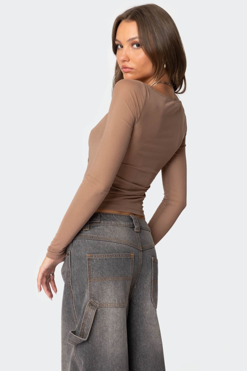 Edikted Marta Mesh Long Sleeve Tops Black | USA BS185628X6