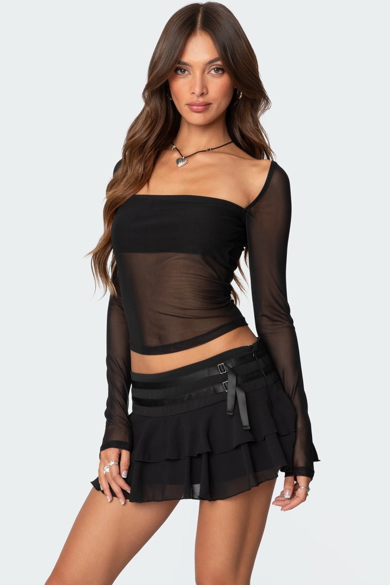 Edikted Marta Mesh Long Sleeve Tops Black | USA RE011871G5