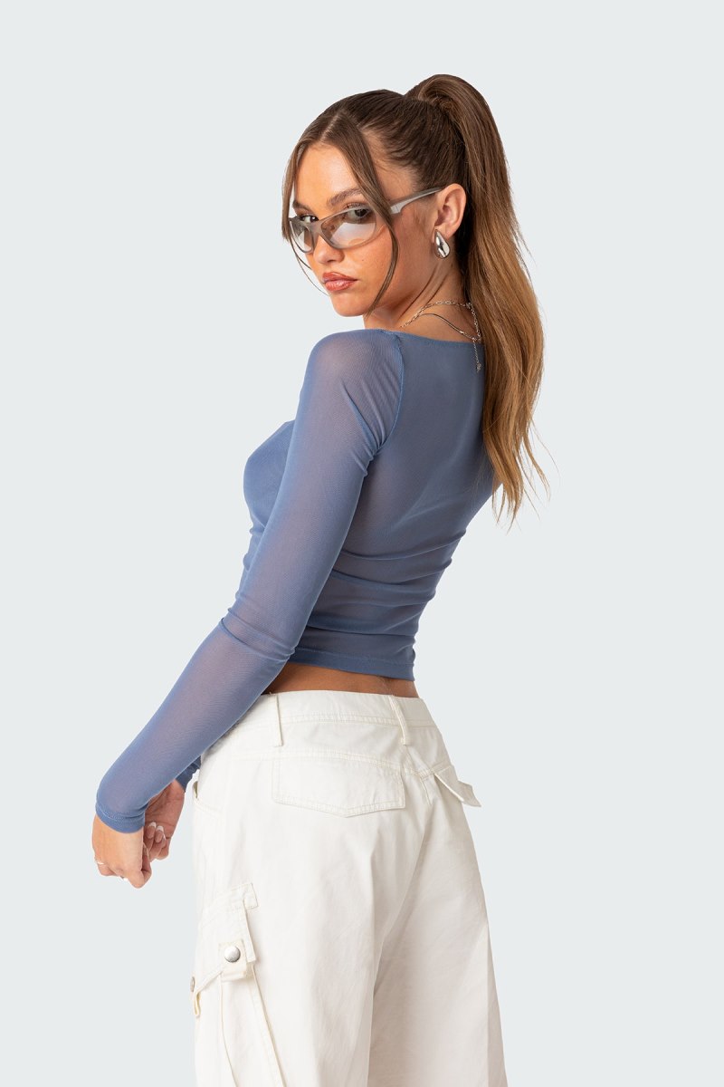 Edikted Marta Mesh Long Sleeve Tops Black | USA WS880728Q1