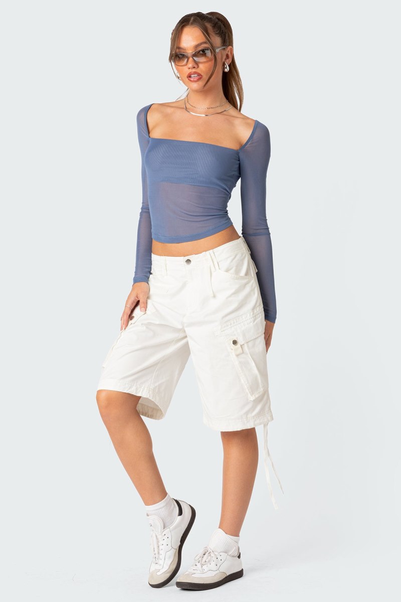 Edikted Marta Mesh Long Sleeve Tops Black | USA WS880728Q1