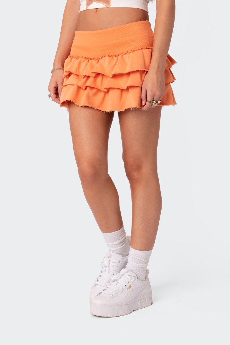 Edikted Martina Ruffle Terry Mini Skirts Black | USA MR962036Z9