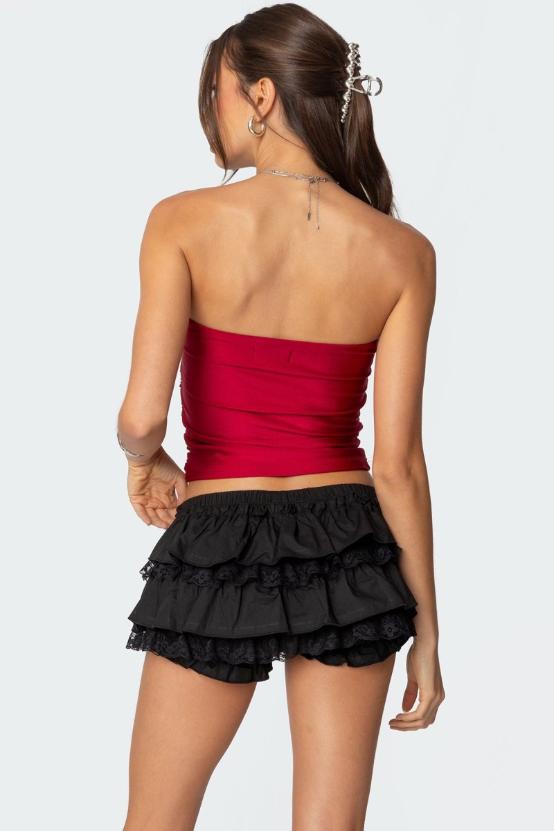 Edikted Maxeen Shiny Gathered Tube Strapless Tops Burgundy | USA XL570137G0