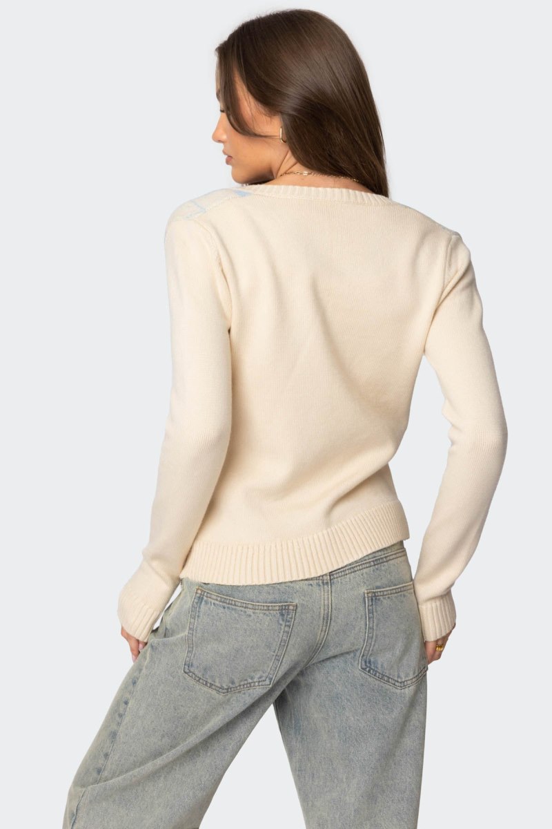Edikted Maybelle Argyle Cardigan Long Sleeve Tops Cream And Blue | USA UV928572M0