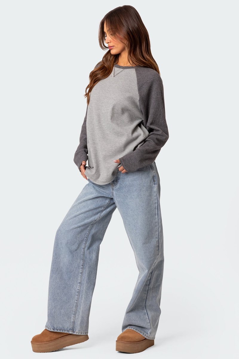 Edikted Me Time Oversized Waffle Sweatshirts Burgundy | USA LT613551C7