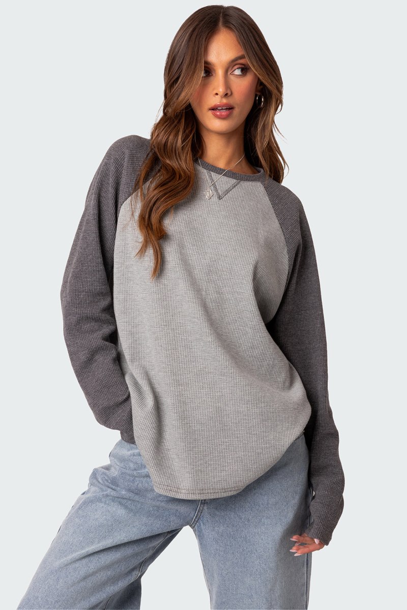 Edikted Me Time Oversized Waffle Sweatshirts Burgundy | USA LT613551C7