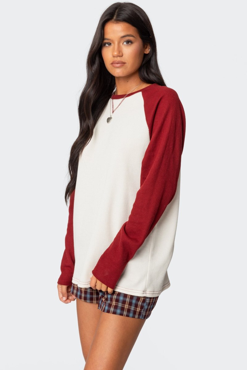 Edikted Me Time Oversized Waffle Sweatshirts Burgundy | USA PU075687V3