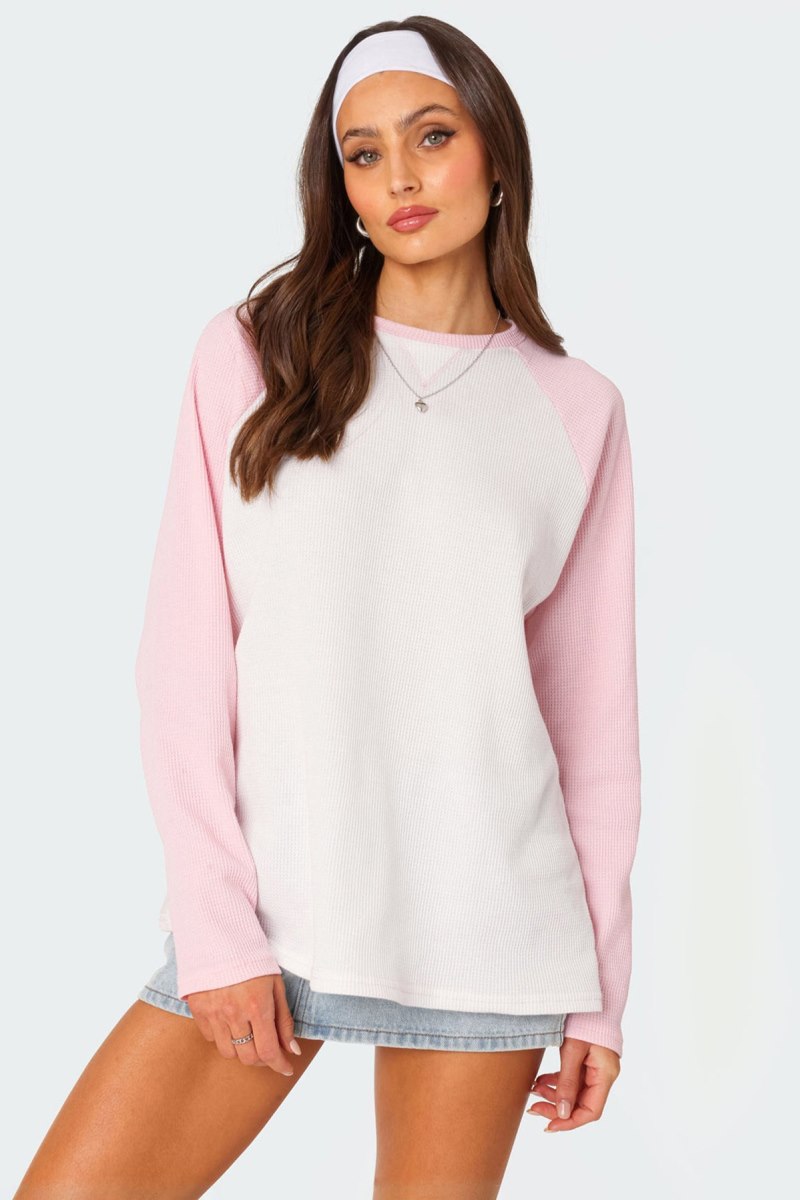Edikted Me Time Oversized Waffle Sweatshirts Burgundy | USA KP326502D8
