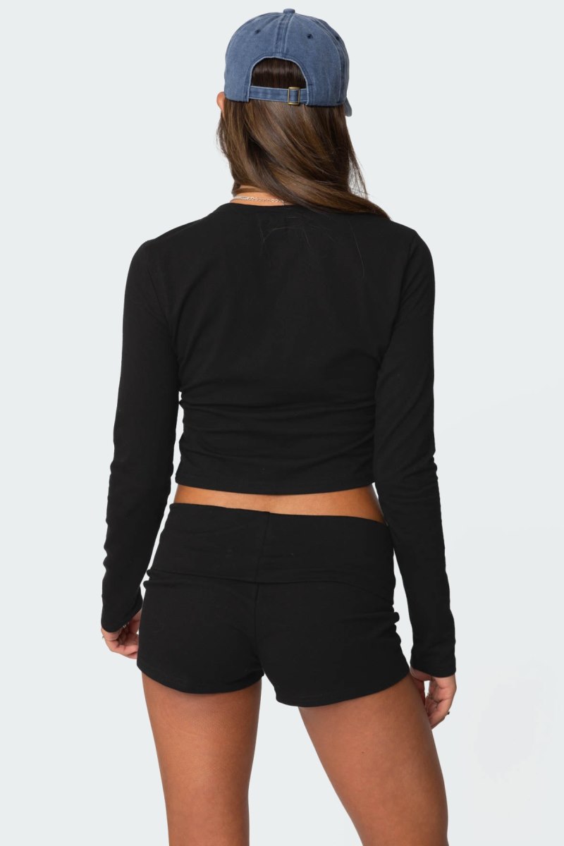 Edikted Meg Long Sleeve Crop Tops Black | USA AN575357T5