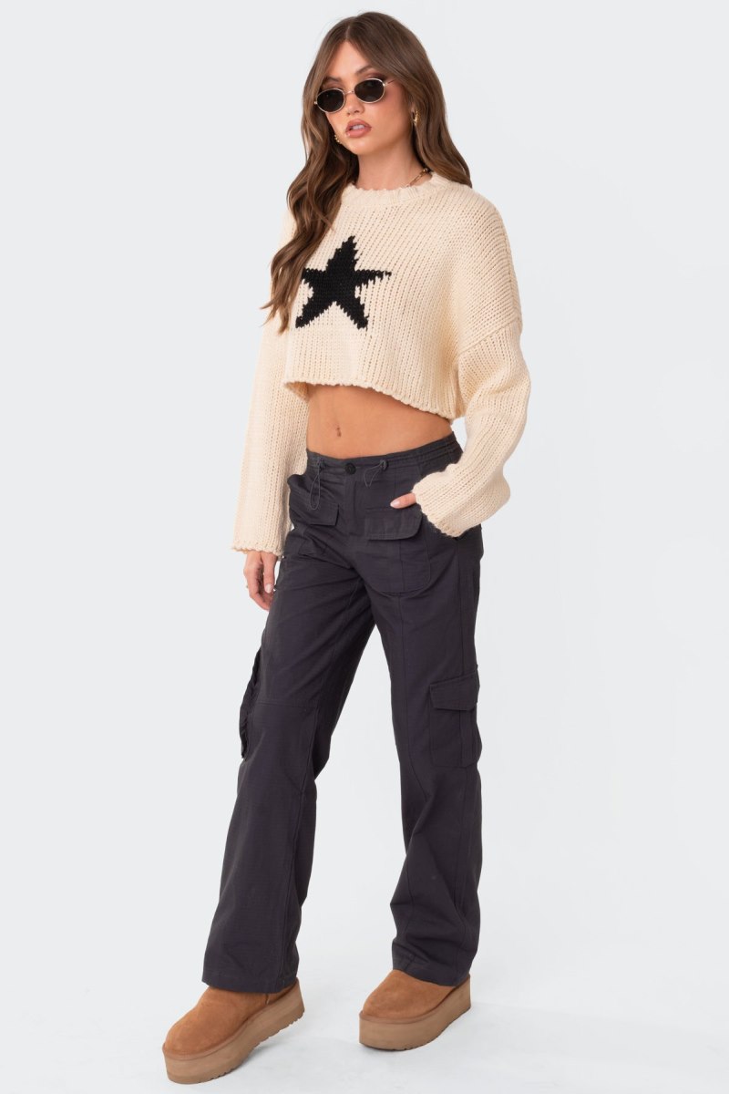 Edikted Mega Star Cropped Sweater Crop Tops Black | USA CO004760D6