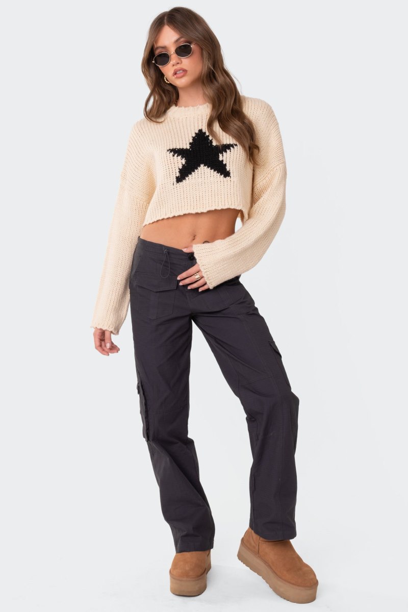 Edikted Mega Star Cropped Sweater Crop Tops Black | USA CO004760D6