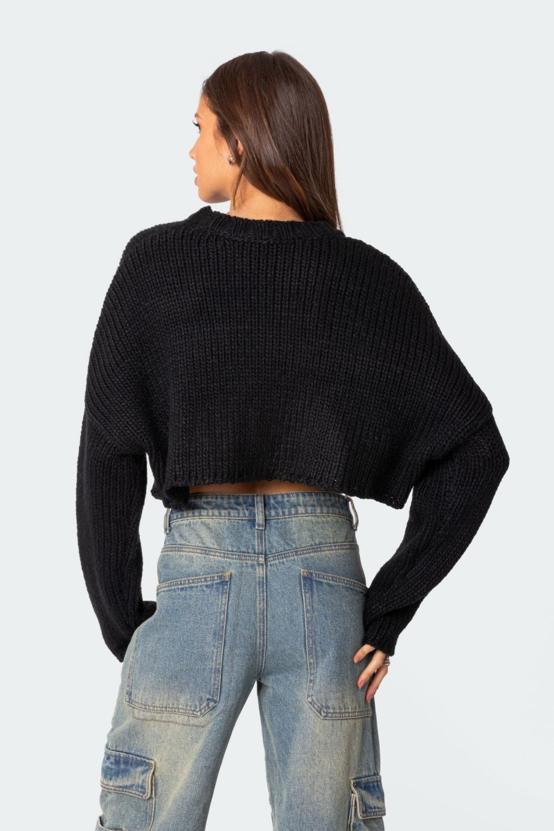 Edikted Mega Star Cropped Sweater Crop Tops Black | USA UQ551615M4