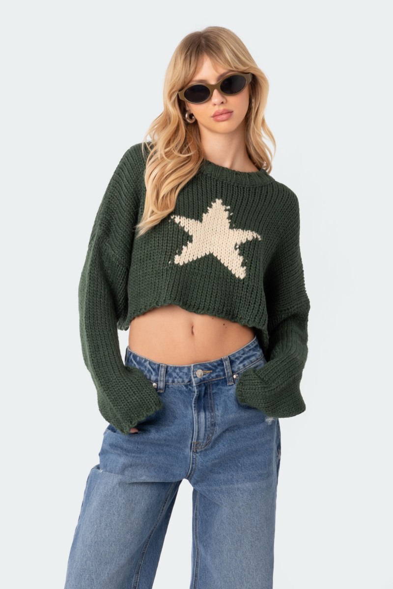 Edikted Mega Star Cropped Sweater Long Sleeve Tops Black | USA VM856115E9