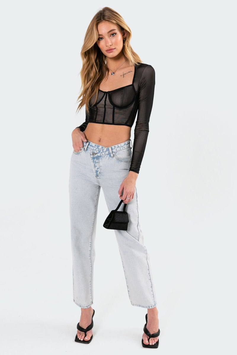 Edikted Megan Bodice Crop Tops Black | USA SQ987928G1