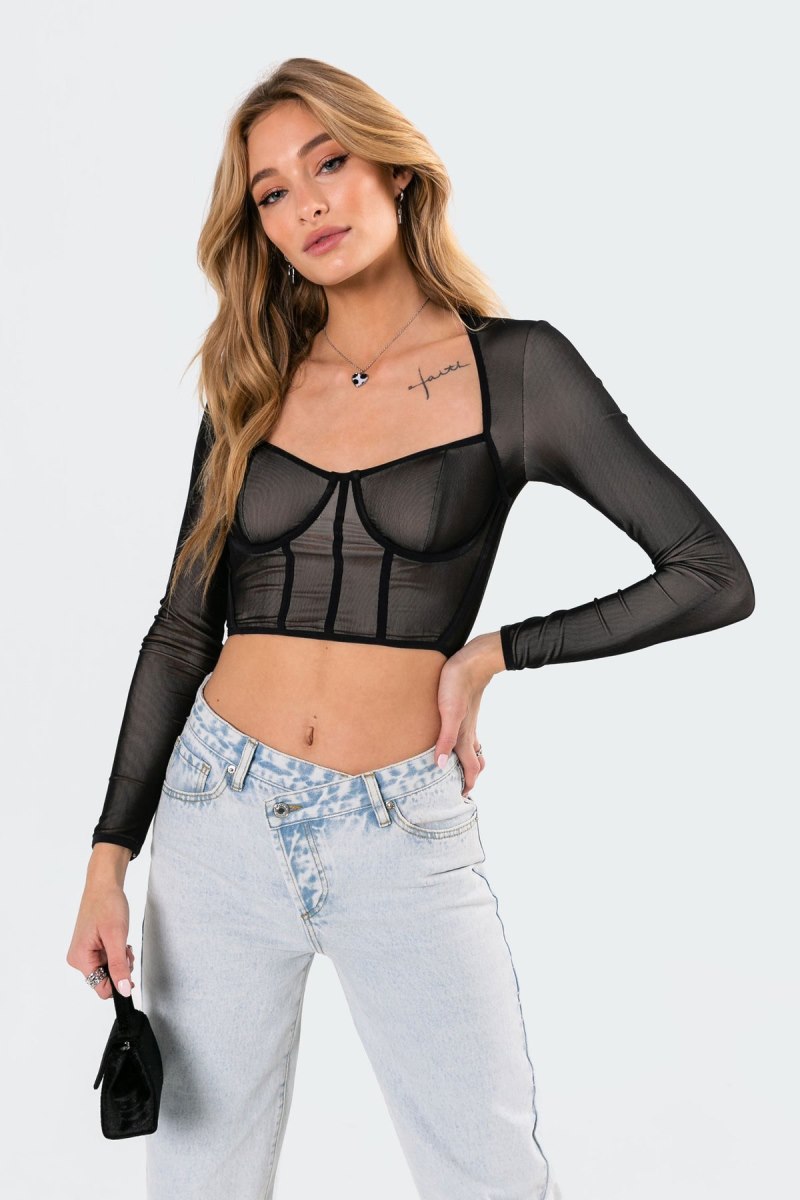 Edikted Megan Bodice Crop Tops Black | USA SQ987928G1