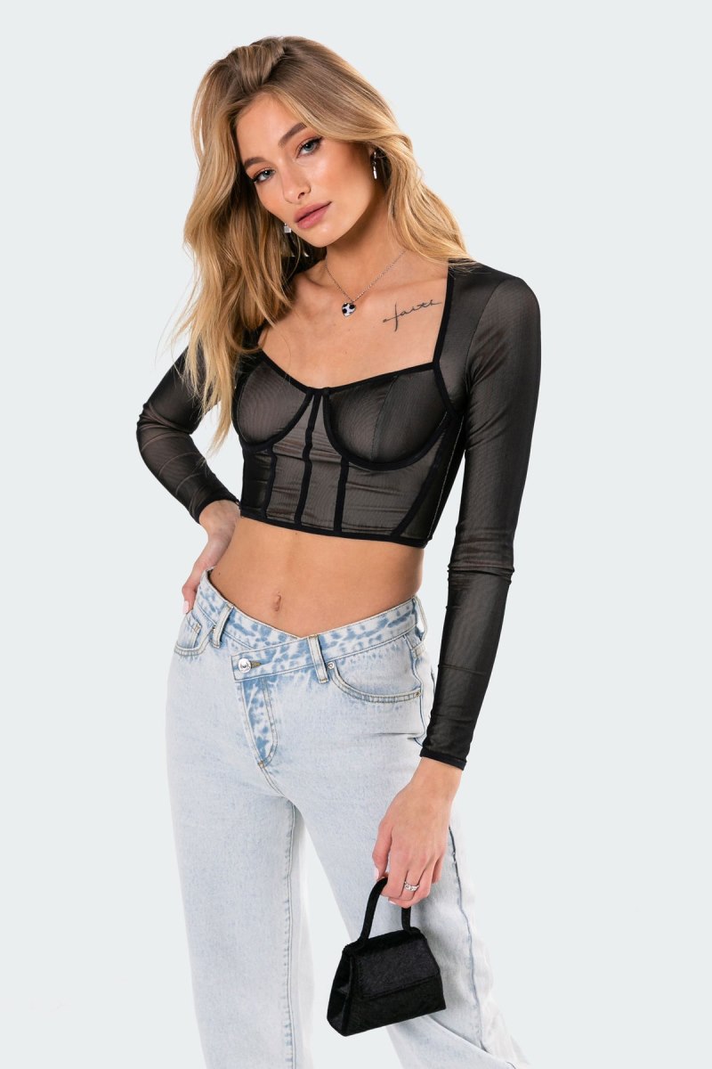 Edikted Megan Bodice Crop Tops Black | USA SQ987928G1