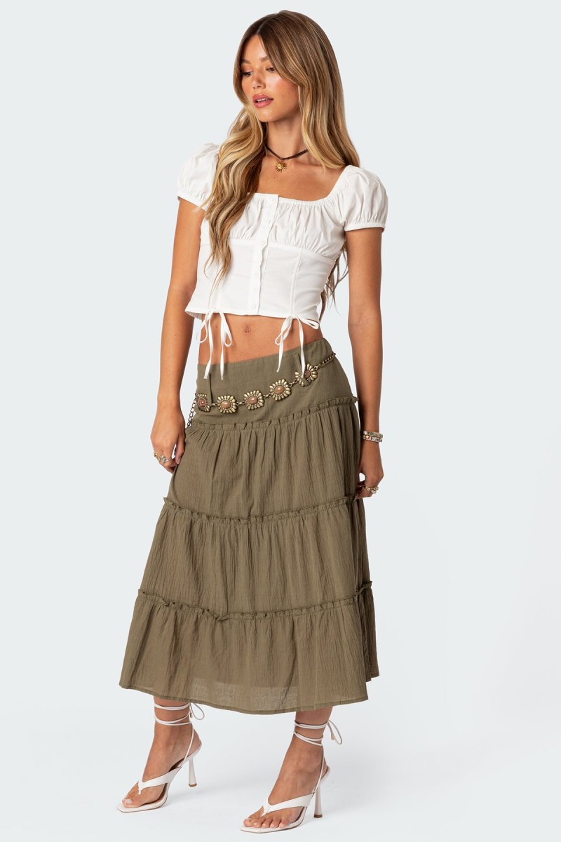 Edikted Melinda Tiered Midi Skirts Olive | USA WH472257I2