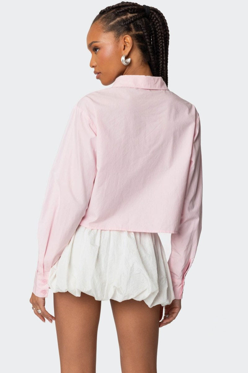 Edikted Melrose Tie Front Collared Long Sleeve Tops Light Pink | USA ZI238183L8