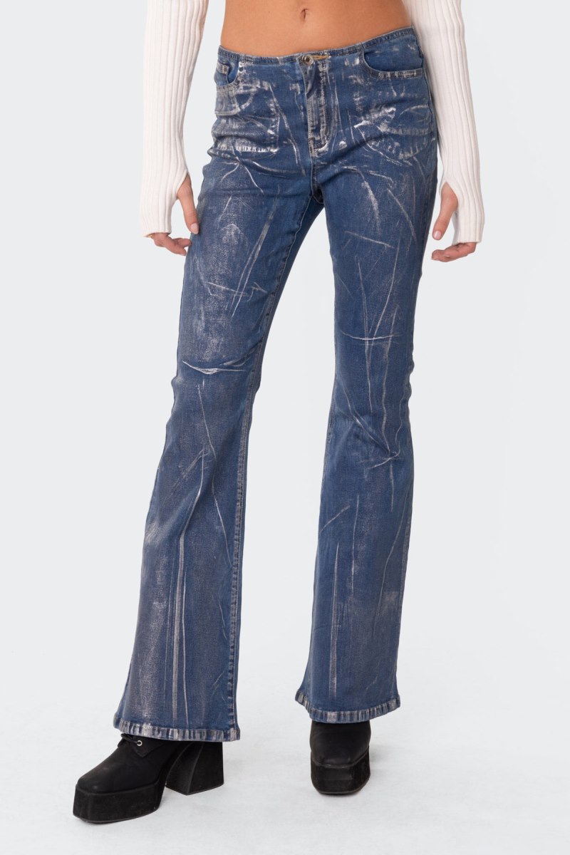 Edikted Metallic Coated Low Rise Flared Jeans Mix | USA MR025612P1