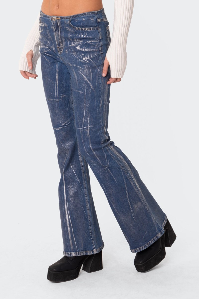 Edikted Metallic Coated Low Rise Flared Jeans Mix | USA MR025612P1