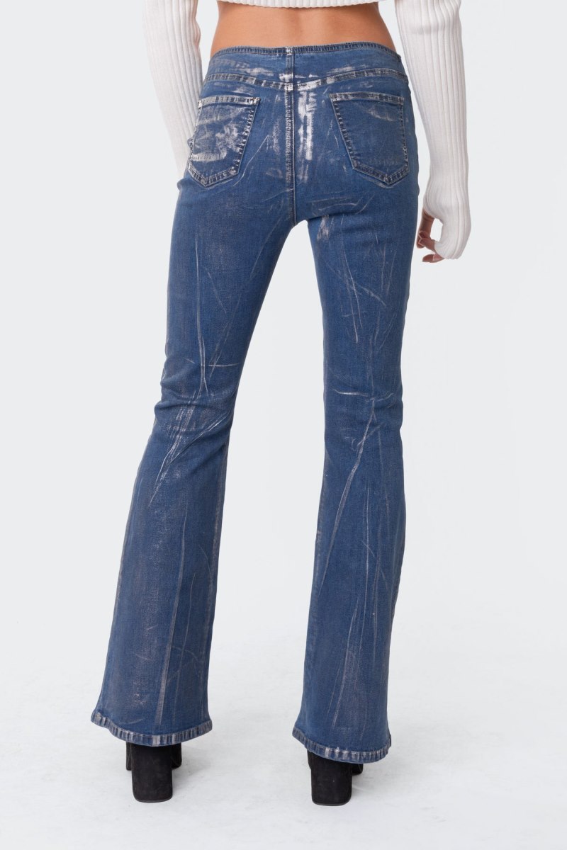 Edikted Metallic Coated Low Rise Flared Jeans Mix | USA MR025612P1
