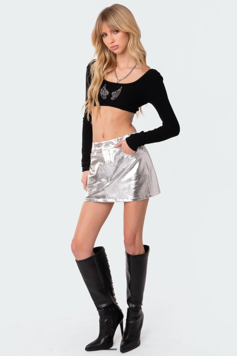 Edikted Metallic Faux Leather Skirts Silver | USA DX033203G4