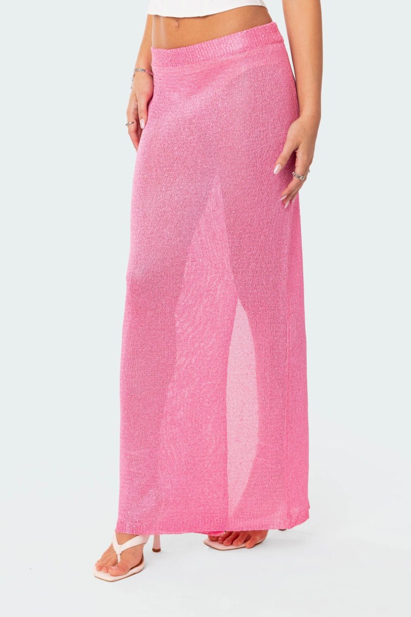 Edikted Micro Sequin Sheer Knit Maxi Skirts Pink | USA CZ508600Q8