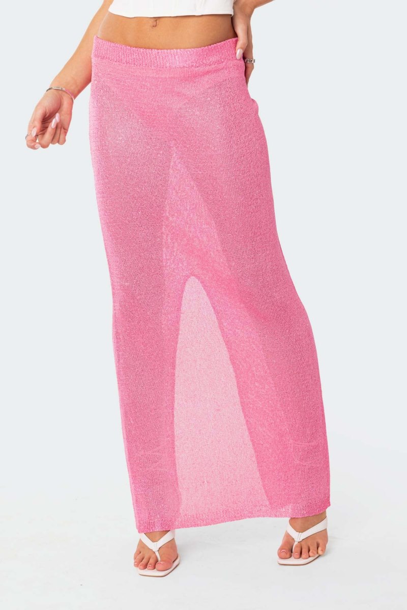 Edikted Micro Sequin Sheer Knit Maxi Skirts Pink | USA CZ508600Q8