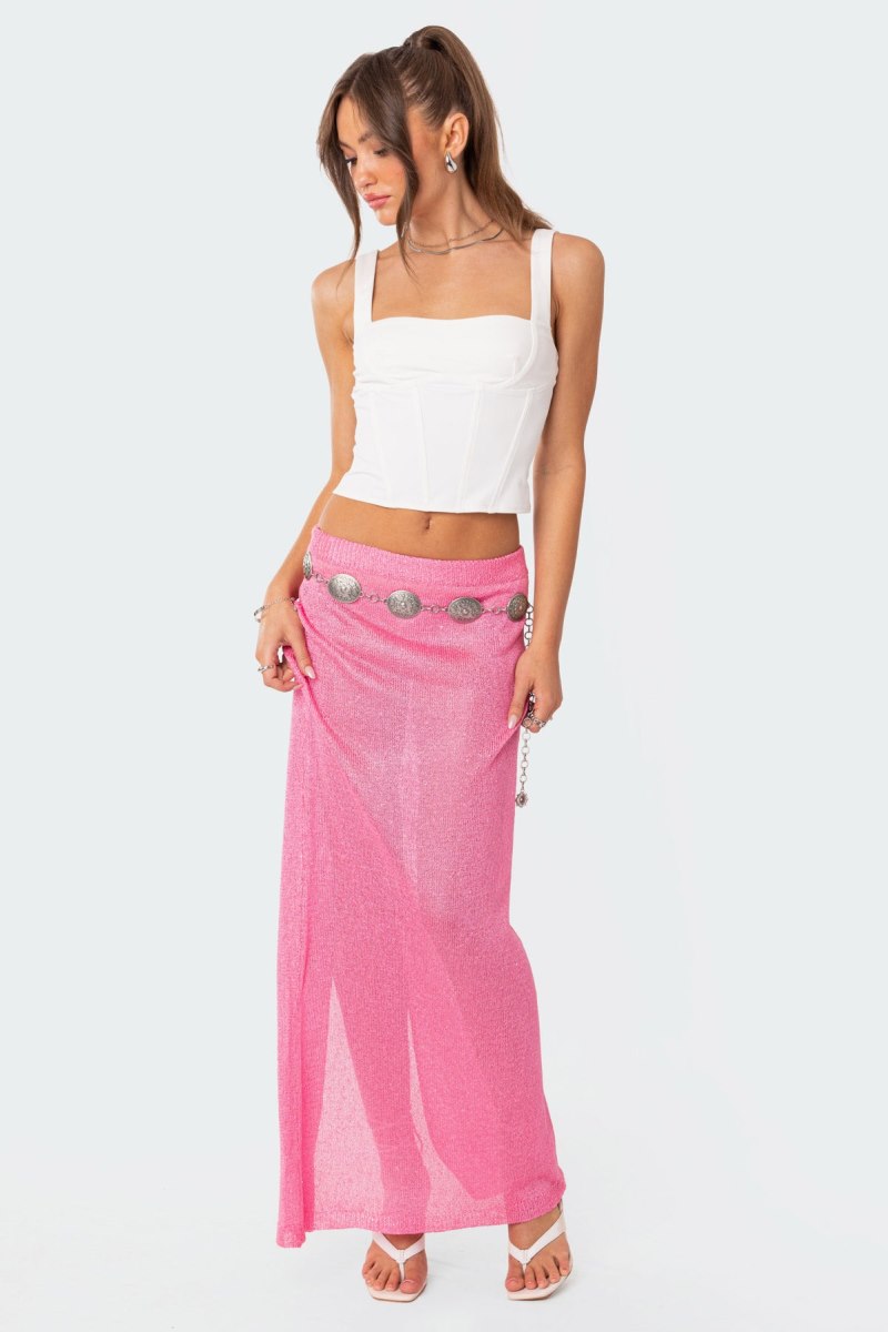 Edikted Micro Sequin Sheer Knit Maxi Skirts Pink | USA CZ508600Q8