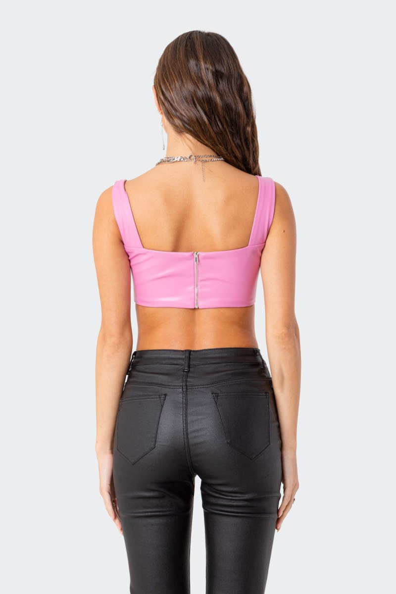 Edikted Midnight Faux Leather Crop Tops Black | USA OB759955O8