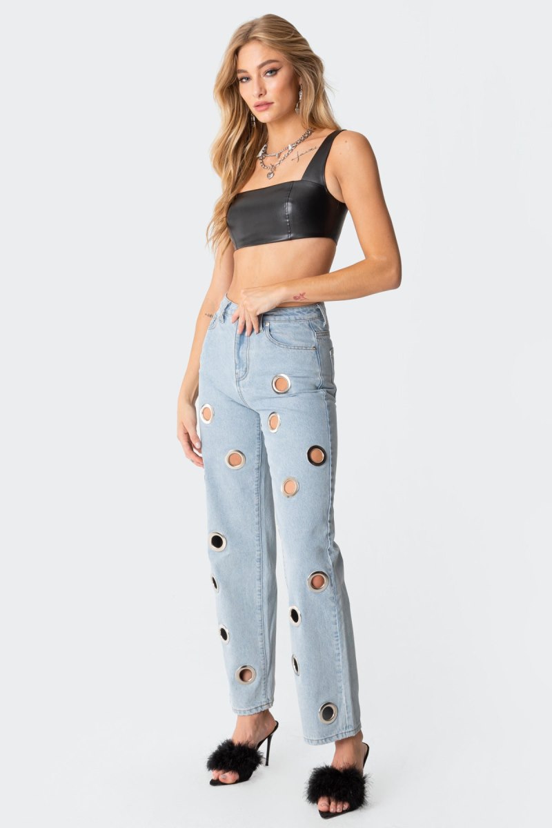 Edikted Midnight Faux Leather Crop Tops Black | USA KH729332A0