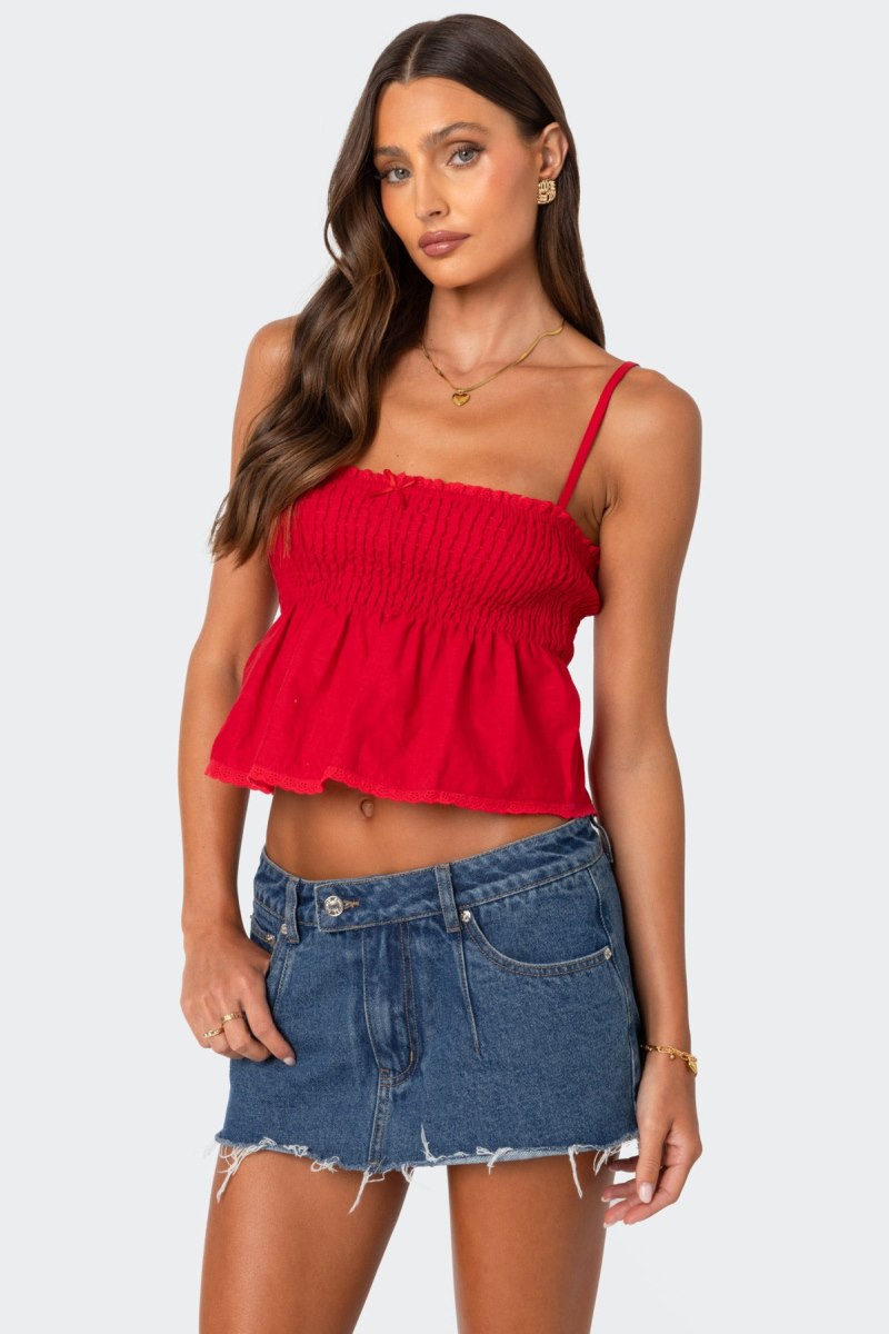 Edikted Millie Scrunch Tank Top Red | USA JE360036W1