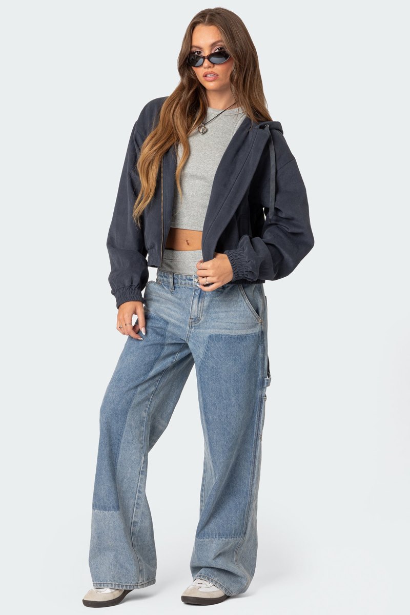 Edikted Milly Oversized Cropped Jackets Navy | USA AW342254J4