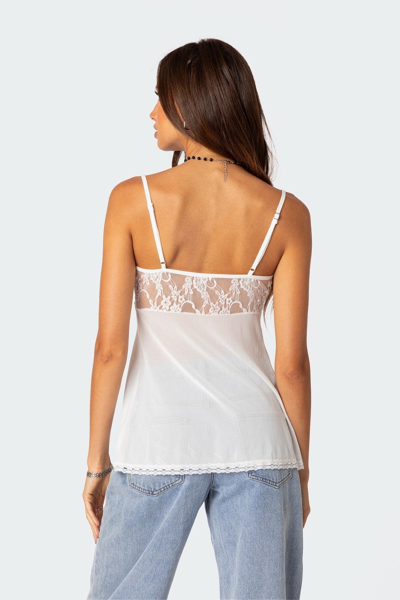 Edikted Mimosa Sheer Lace Long Tank Top Red | USA GO252375E9