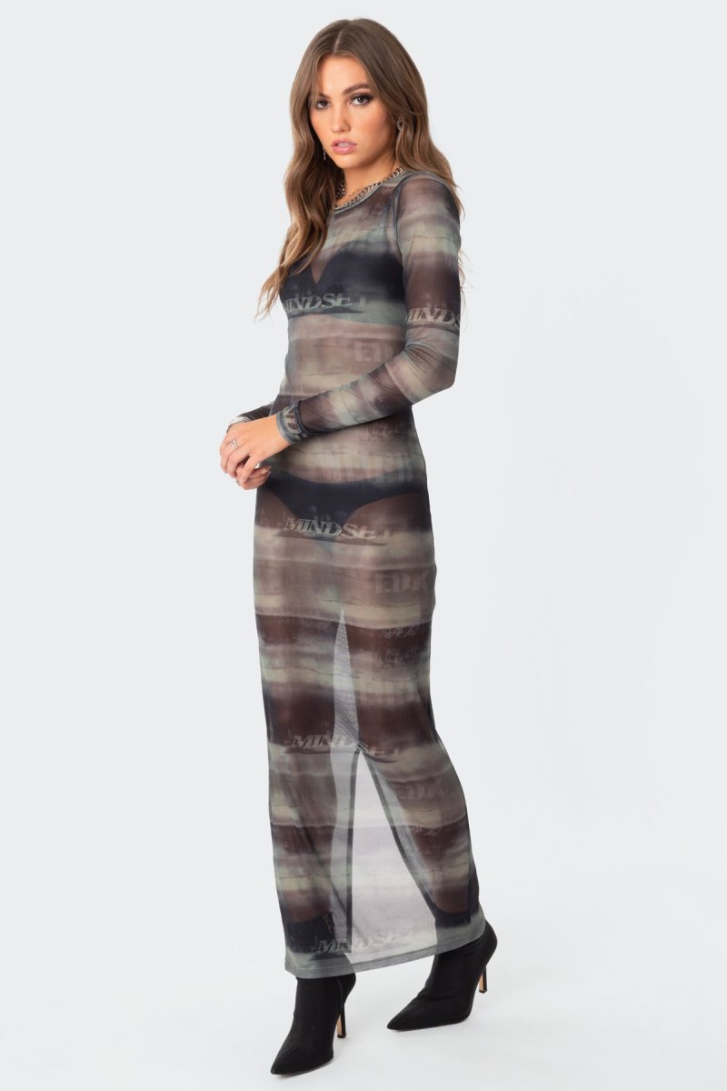 Edikted Mindful Sheer Mesh Maxi Dress Maxi Dress Mix | USA DE945254I9