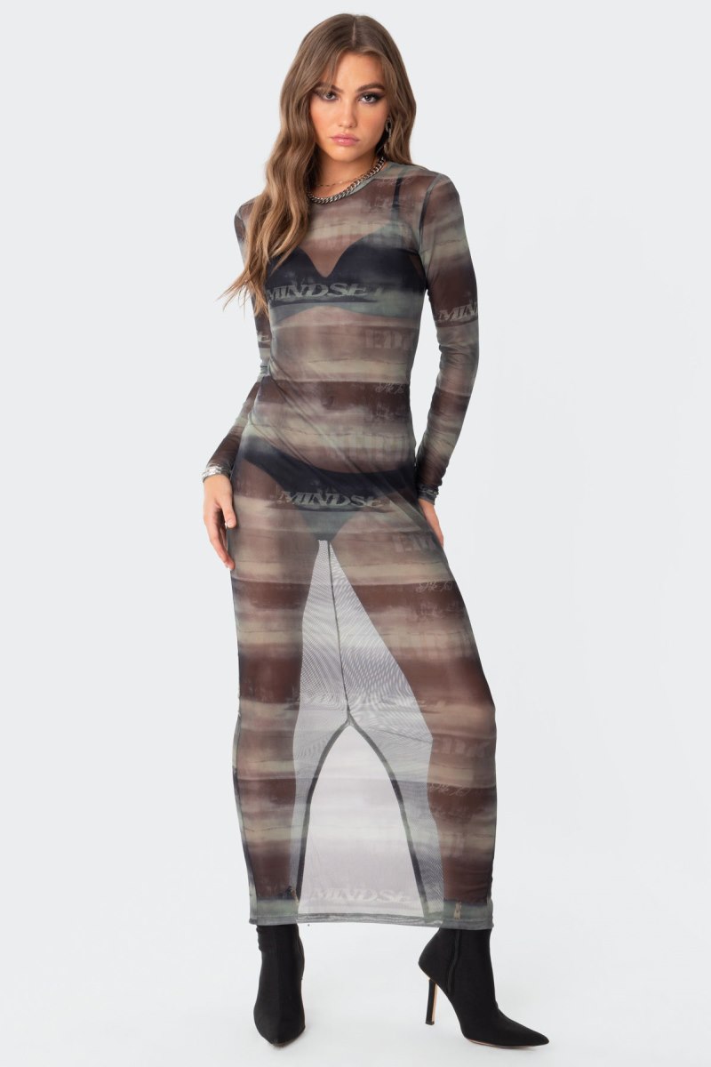 Edikted Mindful Sheer Mesh Maxi Dress Maxi Dress Mix | USA DE945254I9