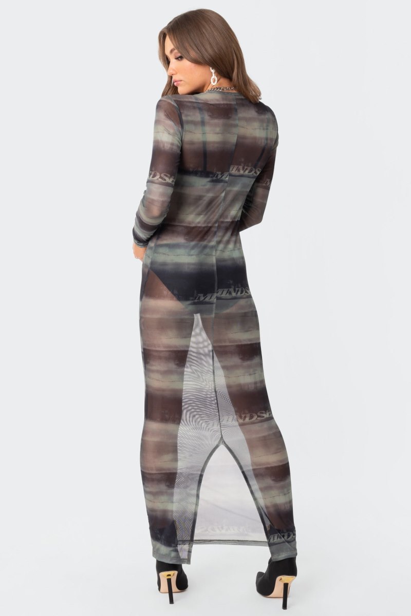 Edikted Mindful Sheer Mesh Maxi Dress Maxi Dress Mix | USA DE945254I9