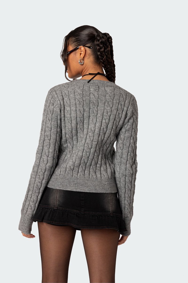 Edikted Minka Fitted Cable Knit Sweater Gray Melange | USA BI773217Z9