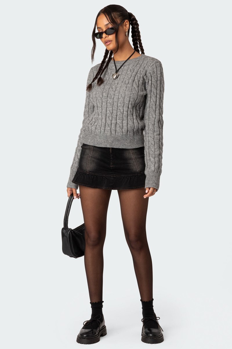 Edikted Minka Fitted Cable Knit Sweater Gray Melange | USA BI773217Z9