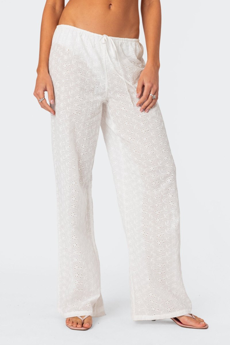 Edikted Miracle Cotton Lace Pants White | USA QK231113X4