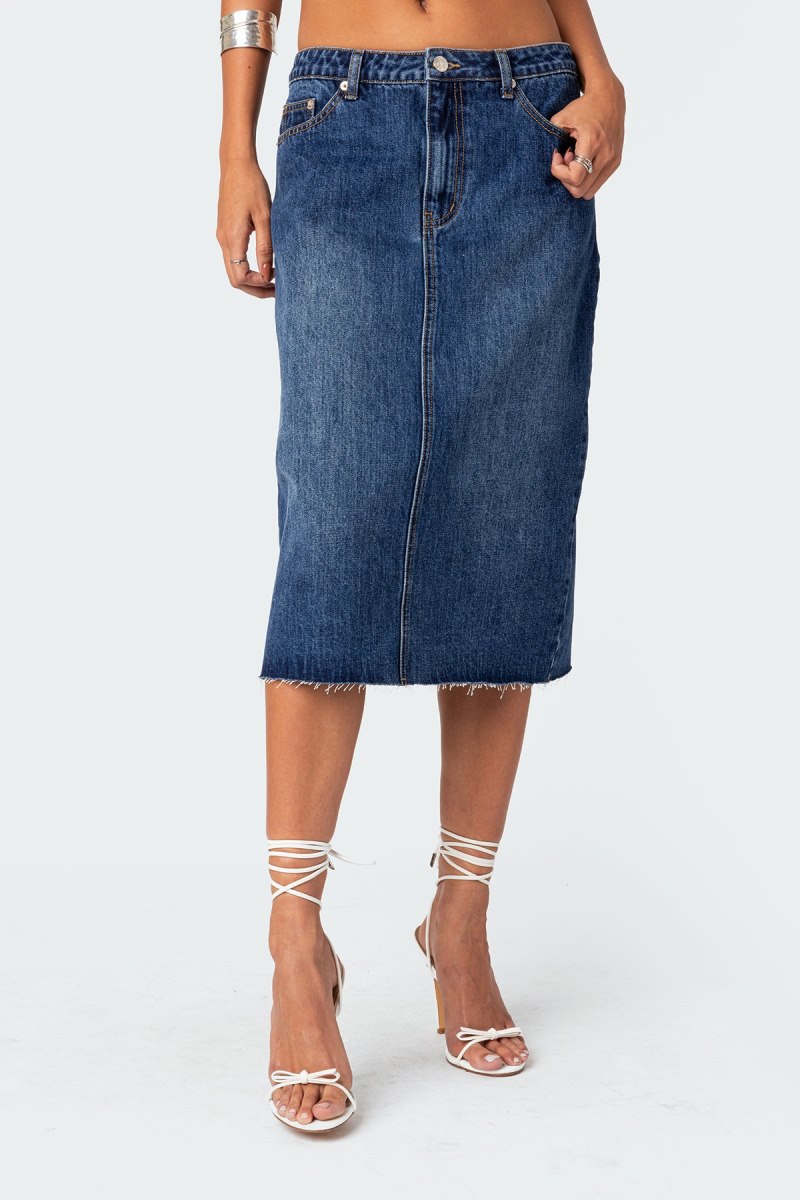 Edikted Mirah Denim Midi Skirts Dark Blue Washed | USA FA254615S5