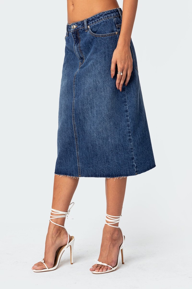 Edikted Mirah Denim Midi Skirts Dark Blue Washed | USA FA254615S5