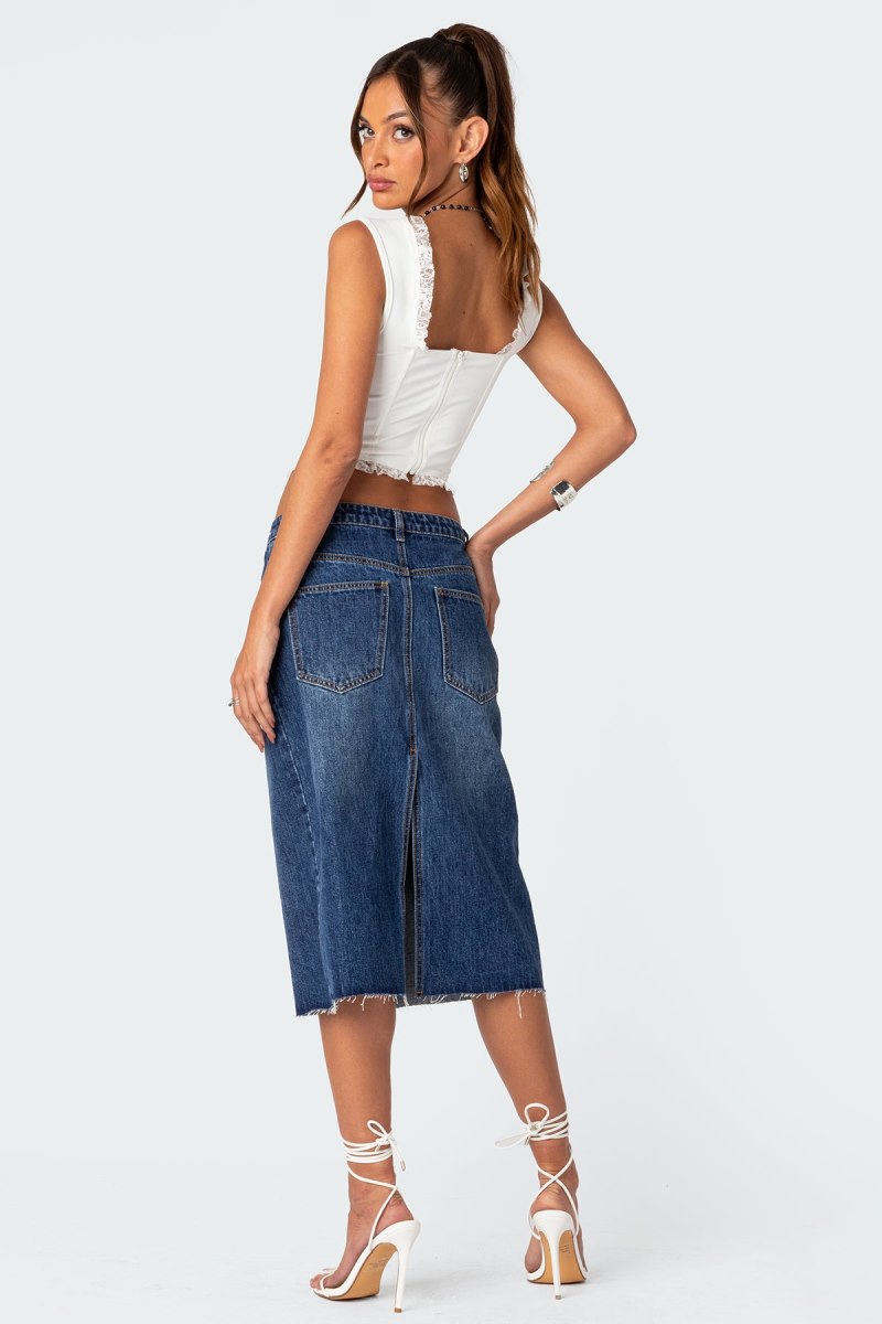 Edikted Mirah Denim Midi Skirts Dark Blue Washed | USA FA254615S5