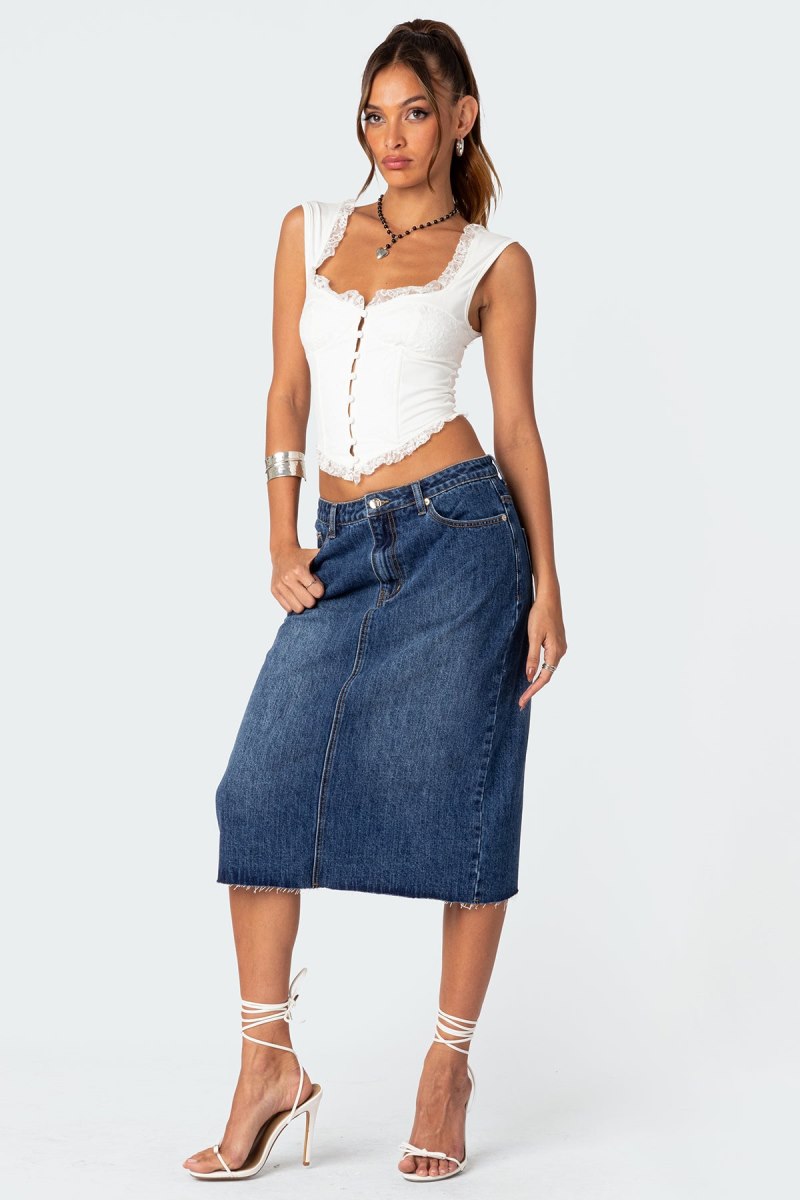 Edikted Mirah Denim Midi Skirts Dark Blue Washed | USA FA254615S5