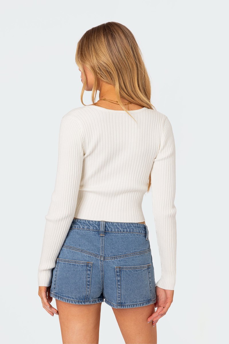 Edikted Misty Scoop Neck Ribbed Knitted Tops White | USA VM913561L2