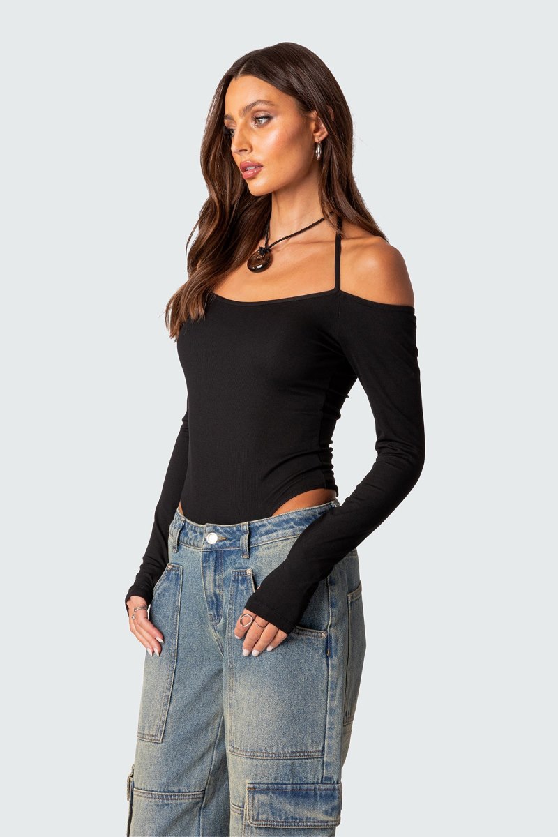 Edikted Model Off Duty Ribbed Bodysuit Black | USA AC638903T9