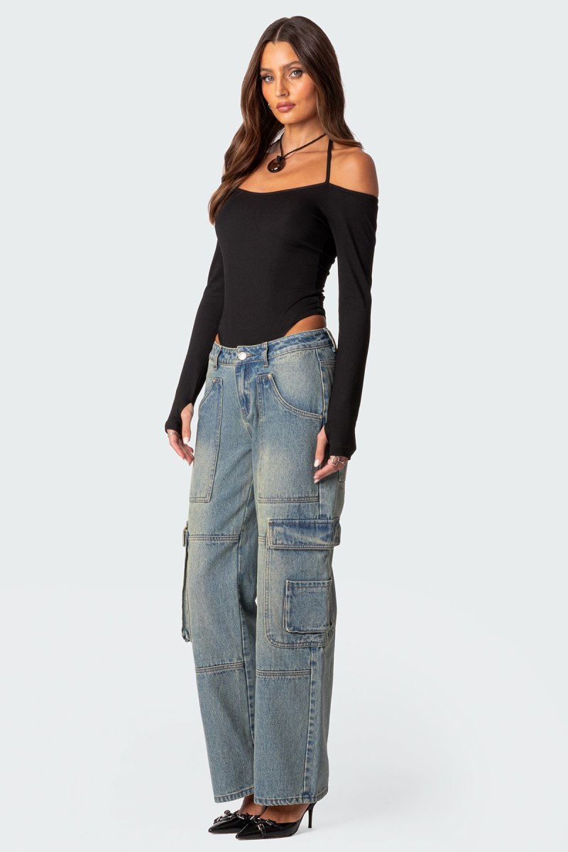 Edikted Model Off Duty Ribbed Bodysuit Black | USA AC638903T9